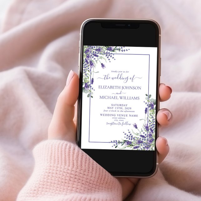 Elegant Lavender Eucalyptus Floral Script Wedding Invitation (Creator Uploaded)