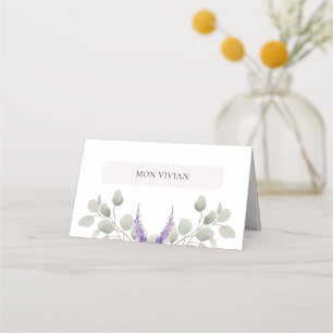 Elegant Lavender Eucalyptus Leaves Name  Place Card