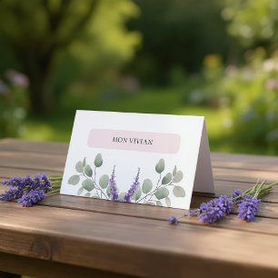 Elegant Lavender Eucalyptus Leaves Name  Place Card