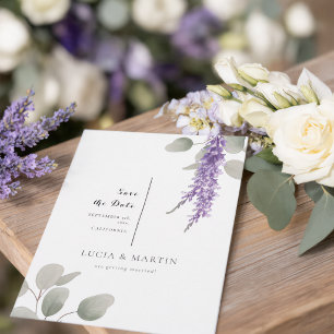 Elegant Lavender Eucalyptus Leaves Save The Date Invitation