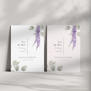 Elegant Lavender Eucalyptus Leaves Save The Date Invitation