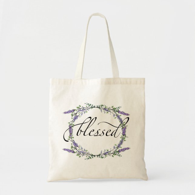 Elegant Lavender Eucalyptus personalize Blessed Tote Bag (Front)