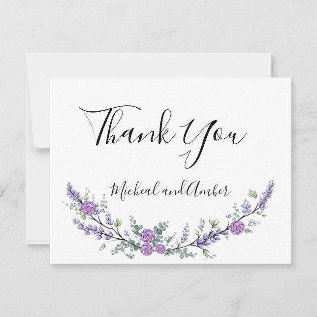 Elegant Lavender  Eucalyptus purple roses Thank You Card (Front)