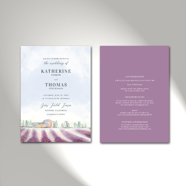 Elegant Lavender Field Rustic All in One Wedding Invitation (Creator Uploaded)