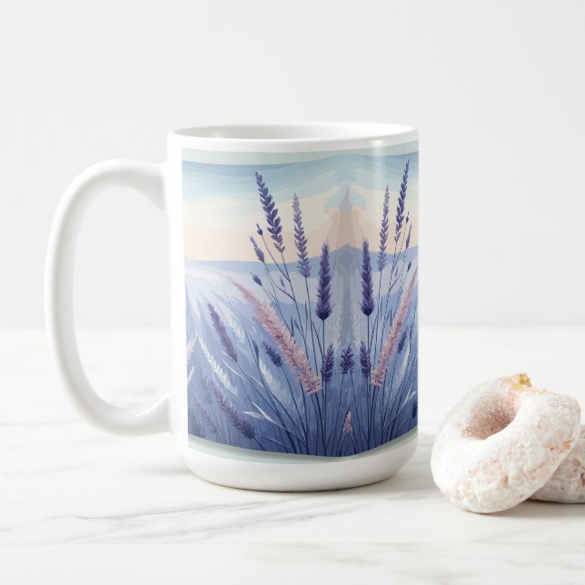  Elegant Lavender Fields,  Lavender Garden Coffee Mug (With Donut)