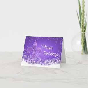 Elegant Lavender Fleur-de-lis Snowflake Holiday Card