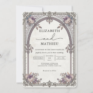 Elegant Lavender Floral Art Nouveau Wedding Invitation