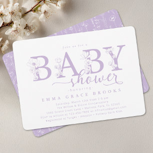 Elegant Lavender Floral Baby Shower Typography Invitation