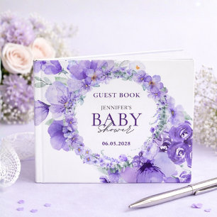 Elegant Lavender Floral Baby Shower Watercolor Guest Book