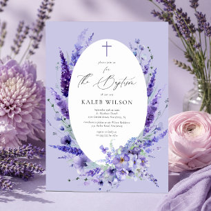 Elegant Lavender Floral Baptism  Invitation