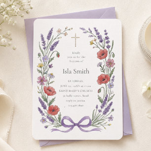 Elegant Lavender Floral Baptism Wreath Invitation