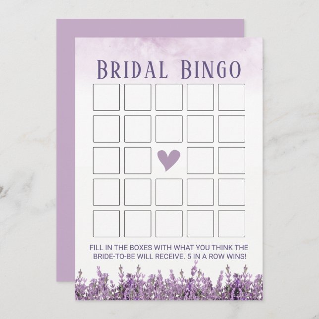 Elegant Lavender Floral Bridal Shower Bingo Invitation (Front/Back)