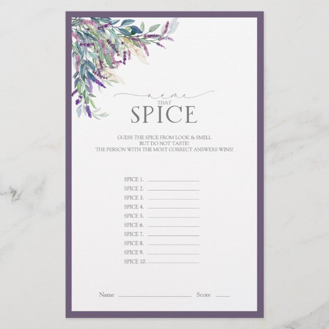 Elegant Lavender Floral Bridal Shower Game (Front)