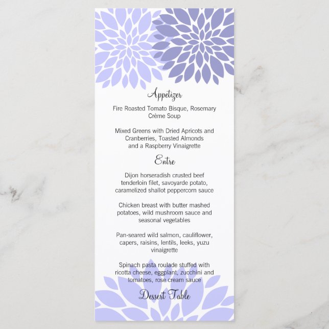Elegant Lavender Floral Burst Menu Card (Back)