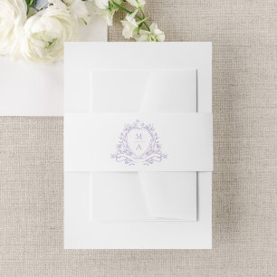 Elegant Lavender Floral Crest Monogram Wedding Invitation Belly Band