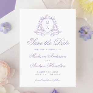 Elegant Lavender Floral Crest Monogram Wedding Save The Date