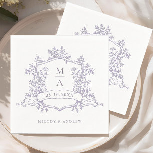 Elegant Lavender Floral Crest Monograms Wedding Napkin