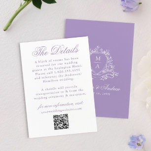 Elegant Lavender Floral Crest Wedding Details Enclosure Card