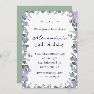 Elegant Lavender Floral Frame 39th birthday Invitation