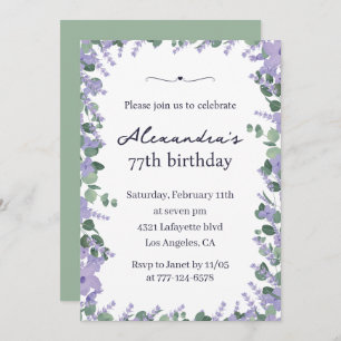 Elegant Lavender Floral Frame 77th birthday Invitation