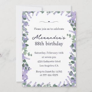 Elegant Lavender Floral Frame 88th birthday Invitation