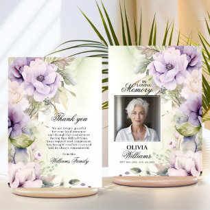 Elegant Lavender Floral Funeral Thank You   PHOTO Card