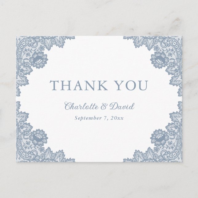 Elegant Lavender Floral Lace Wedding Thank You Postcard (Front)