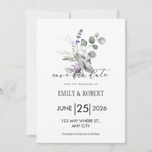 Elegant Lavender Floral Minimalist Save the Date