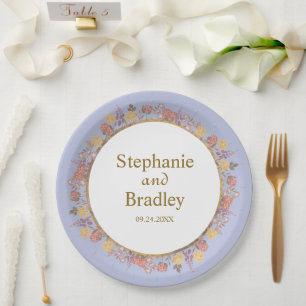 Elegant Lavender Floral Personalised Wedding Paper Plate