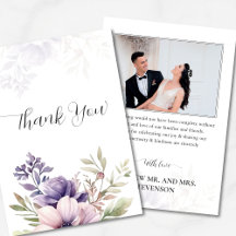 Elegant Lavender Floral Photo Wedding Thank You 