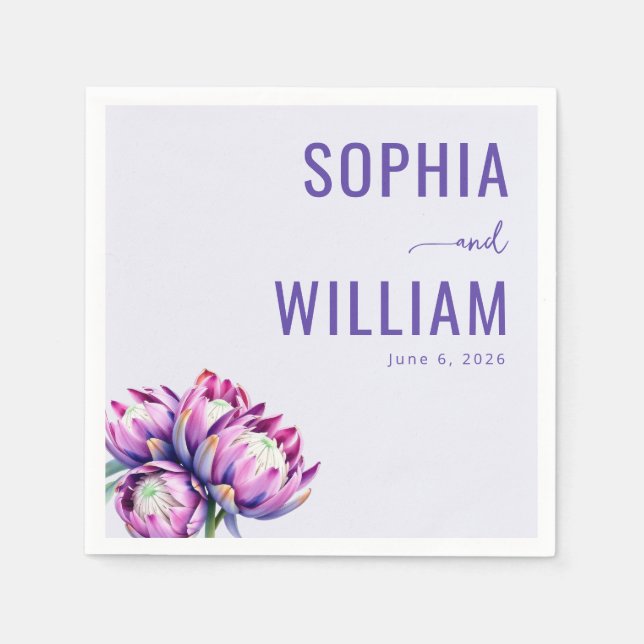 Elegant Lavender Floral Protea Napkin (Front)