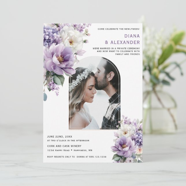 Elegant Lavender Floral Reception Only | Invitation (Standing Front)