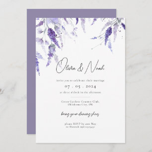Elegant Lavender Floral Watercolor Boho Wedding  Invitation