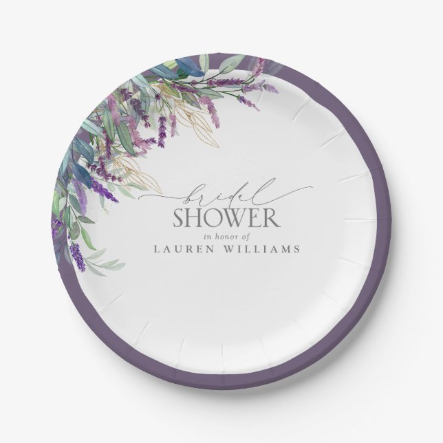 Elegant Lavender Floral Watercolor Bridal Shower Paper Plate (Front)