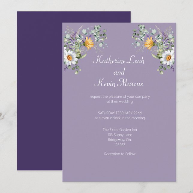 Elegant Lavender  Floral Wedding Invitation (Front/Back)