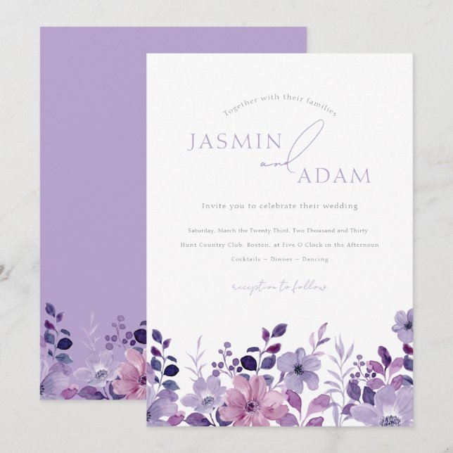 Elegant Lavender Floral Wedding Invitation (Front/Back)