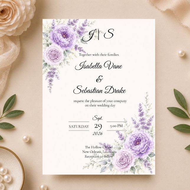 Elegant Lavender Floral Wedding Invitation (Creator Uploaded)