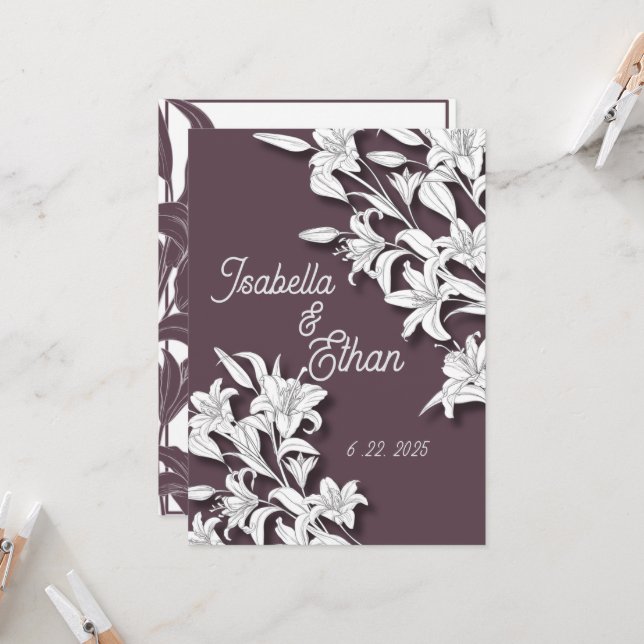 Elegant Lavender Floral Wedding Invitation (Front/Back In Situ)