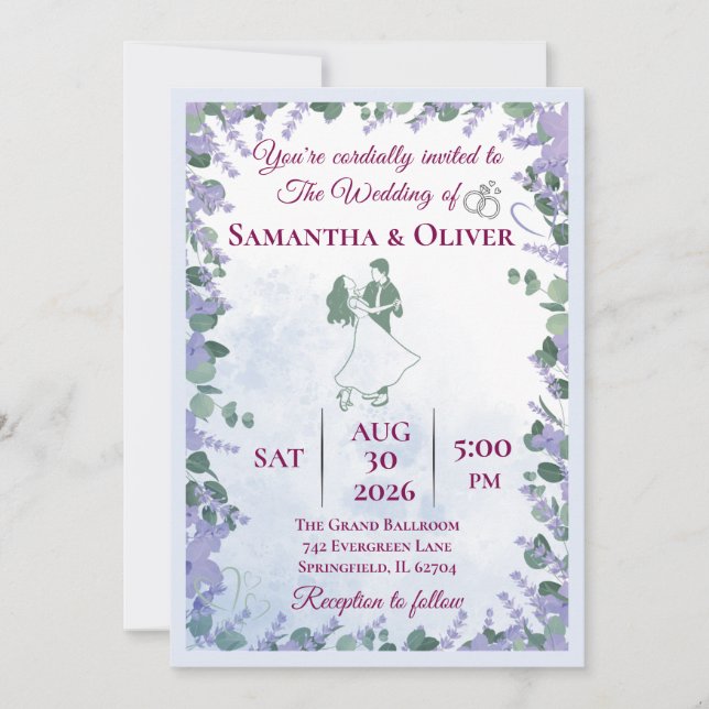 Elegant Lavender Floral Wedding Invitations (Front)