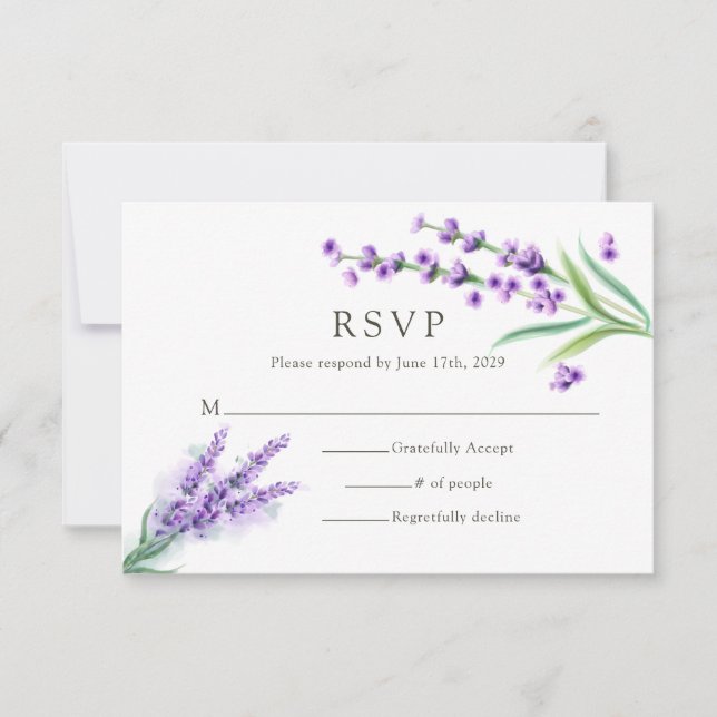 Elegant Lavender Floral Wedding  RSVP Card (Front)