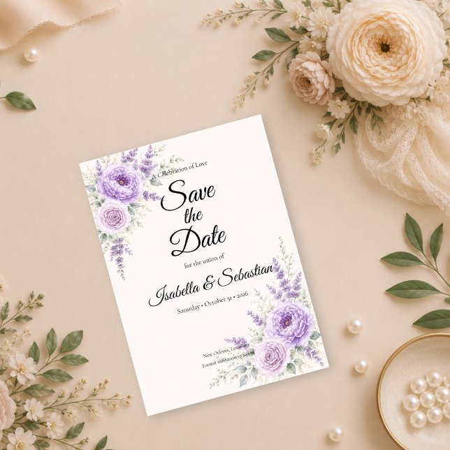 Elegant Lavender Floral Wedding Save The Date (Creator Uploaded)
