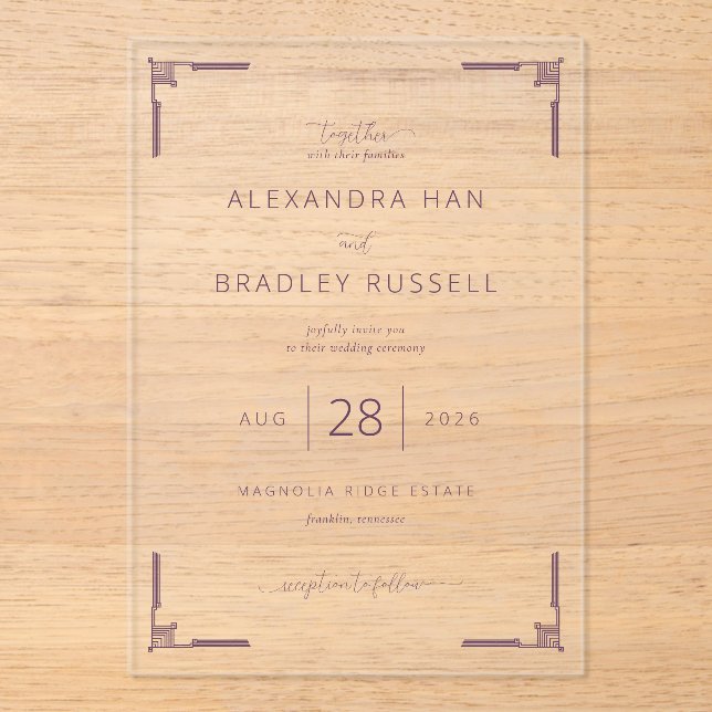 Elegant Lavender Geometric Acrylic Invitations (Front)