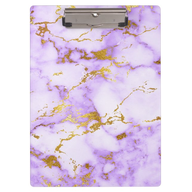 Elegant Lavender Gold Faux Metallic Marble Pattern Clipboard (Front)