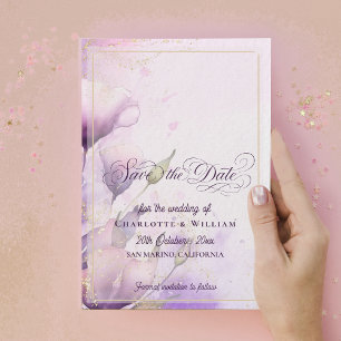 Elegant Lavender Gold Floral Wedding Save the Date Invitation