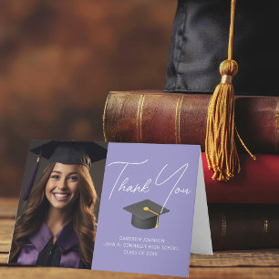 Elegant Lavender Graduate Photo Custom Graduation Thank You Card