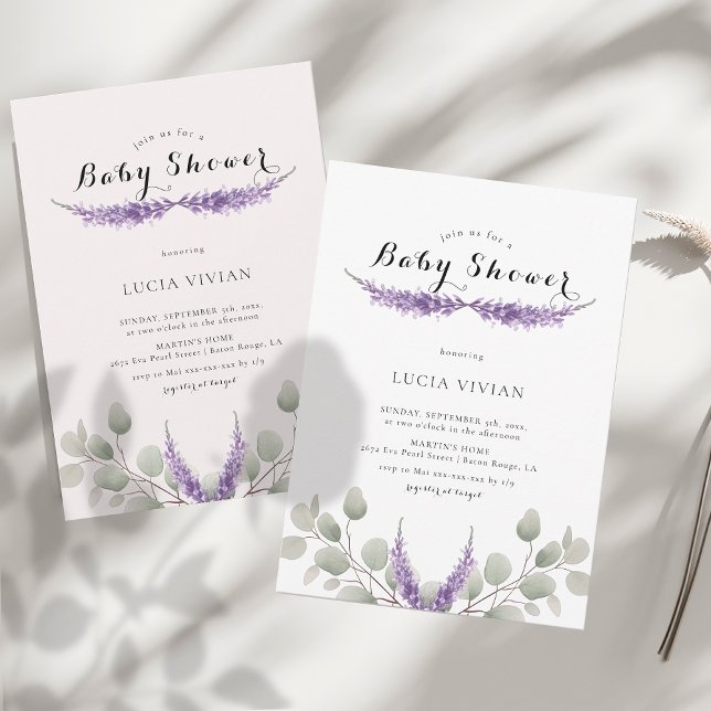 Elegant Lavender Greeny Eucalyptus Baby Shower Invitation (Creator Uploaded)
