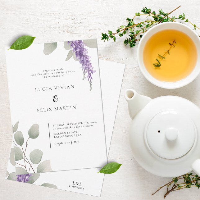 Elegant Lavender Greeny Eucalyptus Leaves Wedding Invitation (Creator Uploaded)