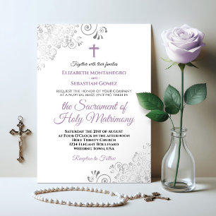 Elegant Lavender & Grey Modern Catholic Wedding Invitation