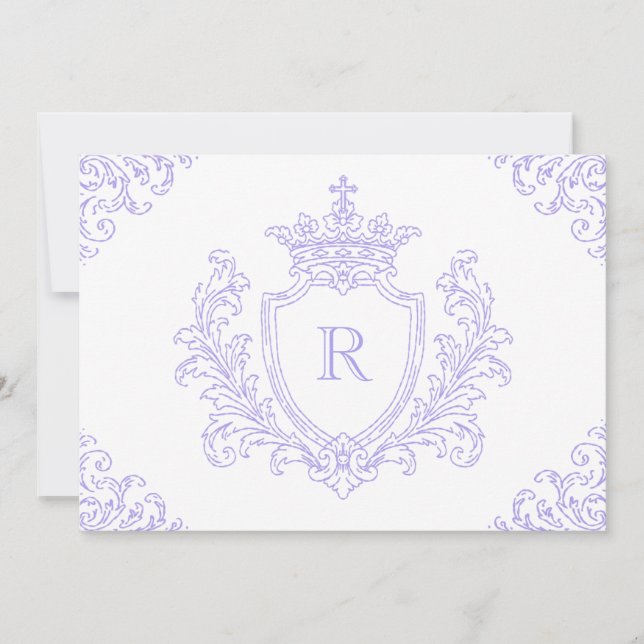 Elegant Lavender Heraldic Crest Monogram Baptism Invitation (Front)