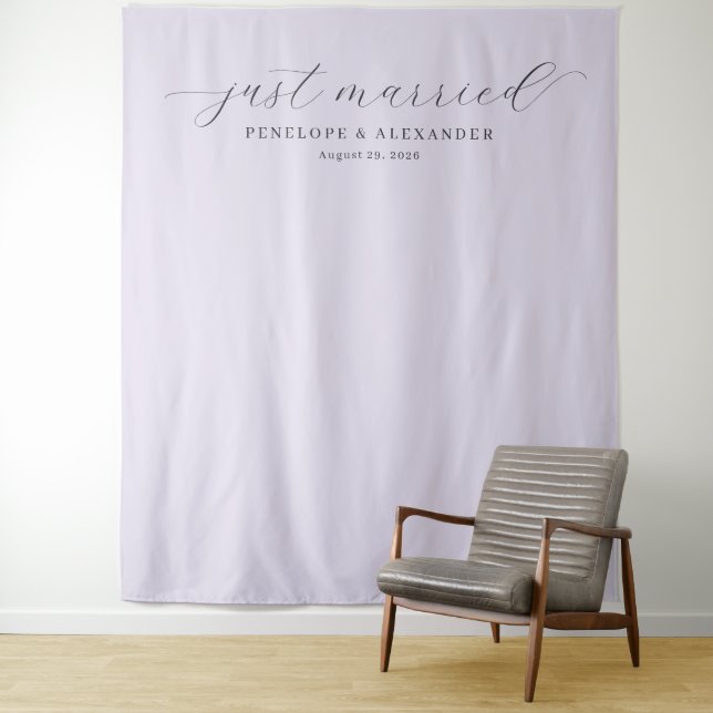 Elegant Lavender Just Married Calligraphy Tapestry (In Situ)